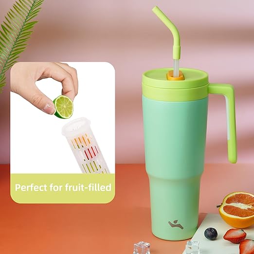 Konokyo Insulated Tumbler with Handle and Straw,40 OZ Vacuum Stainless Steel Water Bottle Travel Mug Metal Cup with Fruit Diffuser,Light Blue