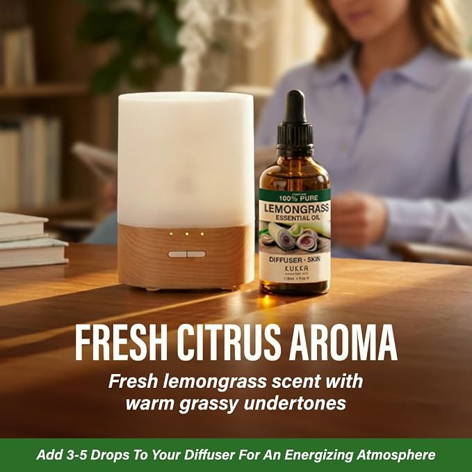 100% Pure Lemongrass Oil - 4 Fl Oz Lemongrass Essential Oil for Hair, Skin, Diffuser, Aromatherapy & DIY Soap Making Scent