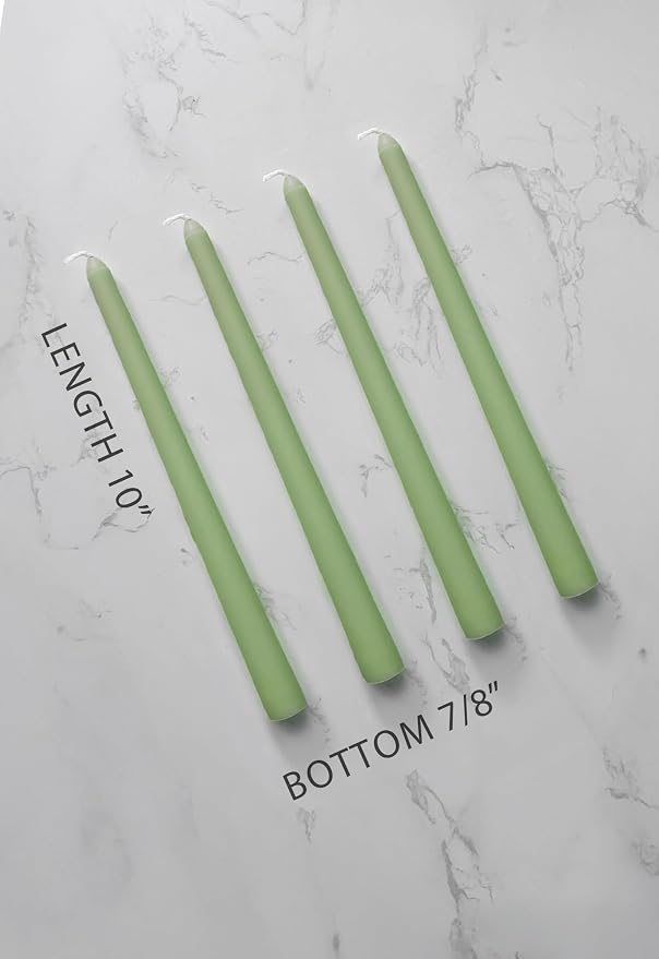 10" Classic Taper Candles, Spring Green, 4-Pack, 7-8 Hours Long Burning, Unscented Tall Candlesticks