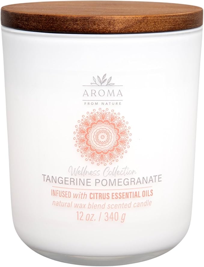 House of Velas, Aroma from Nature Wellness Collection Candle, 12 oz, 2 Cotton Wicks, Tangerine Pomegranate, Large Painted Jar