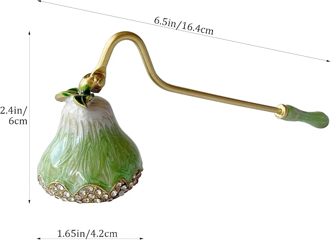Green Pear Candle Snuffer, Hand-Painted Metal Candle Extinguisher with Non-Slip Handle, Elegant Decorative Candle Tool for Hanukkah, Christmas, Birthdays