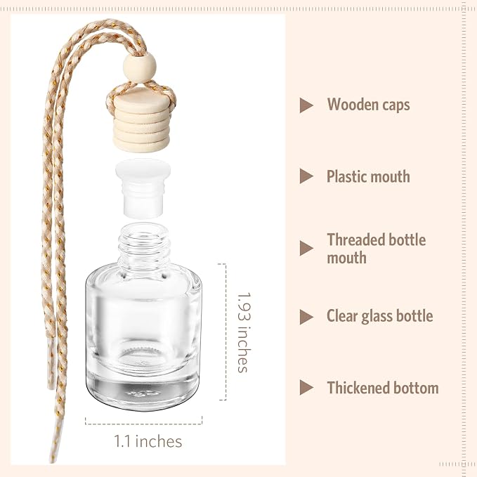 BBTO 100 Pcs Car Air Fresheners Diffuser with Wooden Cap Empty Aromatherapy Diffuser Clear Fragrance Holder Pendant Hanging Perfume Fresheners Bottles for Car Decor(Classic,Clear)