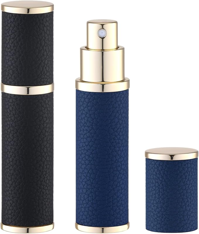 Fusupak Travel Perfume Bottle Refillable - Mini Leather Cologne Atomizer Sprayer Portable - Empty Small Size Fragrance Pump Dispenser Container for Travel Essentials - Small Refill 2 PCS 10ml Blue