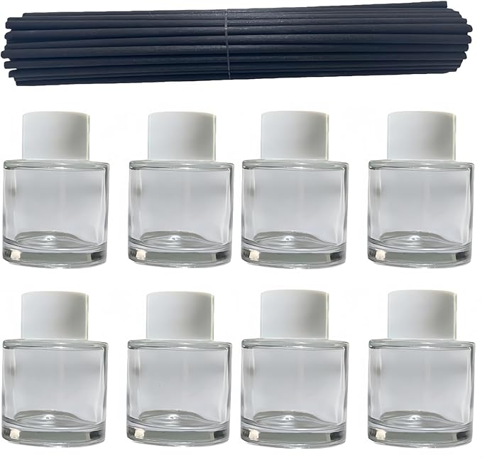 8PCS Reed Diffuser Bottles Empty, 40Pcs Reed Diffuser Stick, Diffuser Bottle Capacity 50ml (1.7oz) Diffuser Stick 3.5mm-190mm, Suitable for Home, Hotel, Restaurant, Office Aromatherapy Tasks