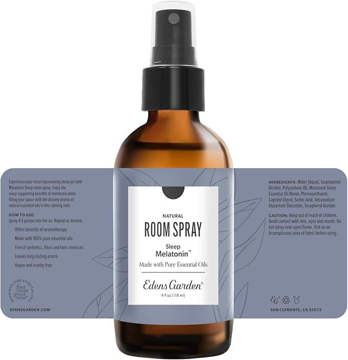 Edens Garden Melatonin Sleep Aromatherapy Room Spray – Natural Essential Oil Air Freshener for Home & Bedtime, Pillow & Linens, Calming Soothing Scent, 4 fl oz (118 ml)