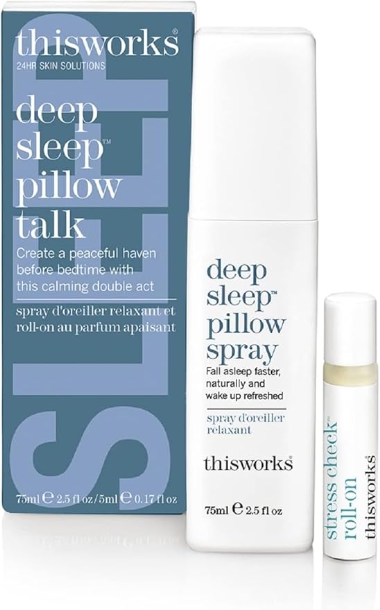This Works Deep Sleep Pillow Talk Set – Natural Sleep Remedy Duo with Lavender, Camomile & Vetivert – 75ml Pillow Spray & 5ml Stress-Check Roll-On ($42 Value Set)