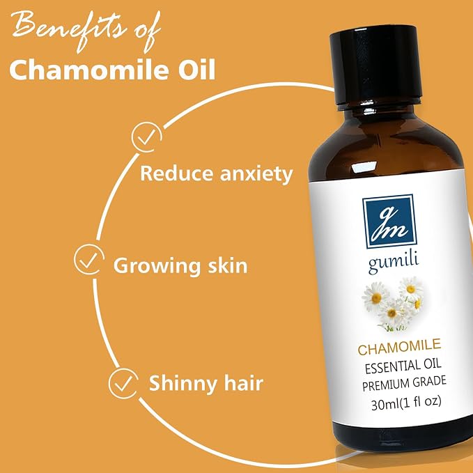 GM Gumili Chamomile Essential Oil 1 Oz - Pure Chamomile Oil for Skin, Relaxation & Aromatherapy, Diffuser, Massage & DIY