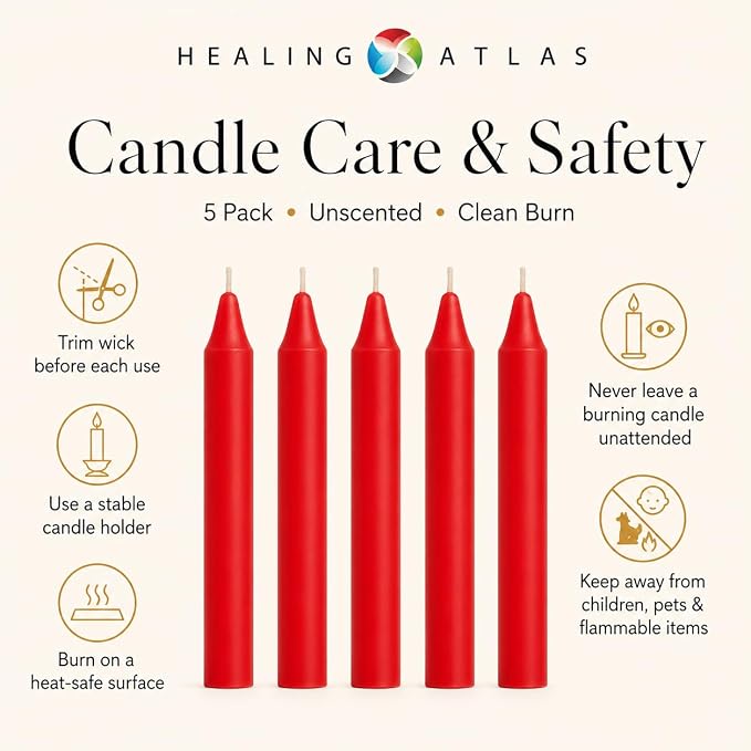 6 Inch Taper Candle 5 Pack Spell, Wicca, Santeria, Energized Candles Velas de 6 Pulgadas Paquete de 5 Velas (RED)