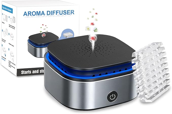 Waterless Diffuser, Smart Car Air Freshener, Automatic Car Scent Diffuser Aroma for Vehicles Home, [No Spill, Safe for Kids & Pets], Black, Cotton Linen