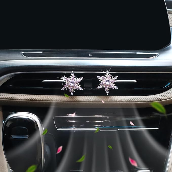 ORIESSE Purple Car Accessories,2pcs Rotatable Snowflake Air Vent Clips Car Air Freshener,Bling Car Decor Outlet Clips for Women,Refillable Diffusers