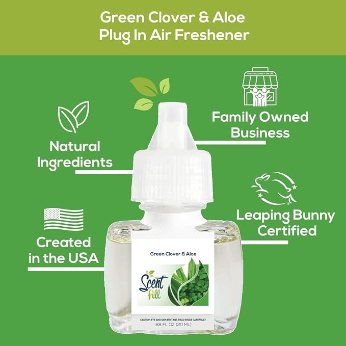Scent Fill Green Clover & Aloe Plug in Air Freshener, Scented Oil Refills, 2 Refills + Diffuser