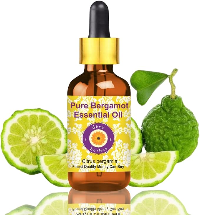 Deve Herbes Pure Bergamot Essential Oil (Citrus bergamia) with Glass Dropper Natural Therapeutic Grade Steam Distilled 50ml (1.69 oz)