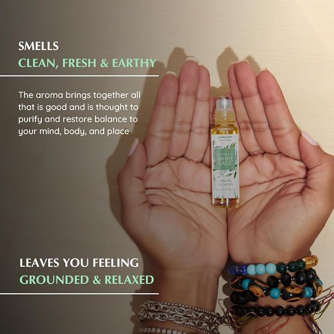 Californian White Sage Essential Oil Roll-On Blend by Aromafume | 10ml/0.33 fl oz | Aromatherapy Oil for Cleansing Negative Energy & Protection | Ethically sourced | Sage Oil for Smokeless Smudging