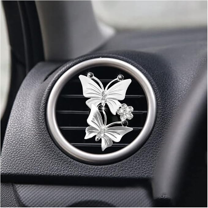 1PC Car Air Fresheners Vent Clips, Cute Dual Butterfly Diamond Rhinestone Car Vent Clip, Air Outlet Perfume Diffuser, Sparkly Bling Car Interior Decoration Accessories for Girls Women
