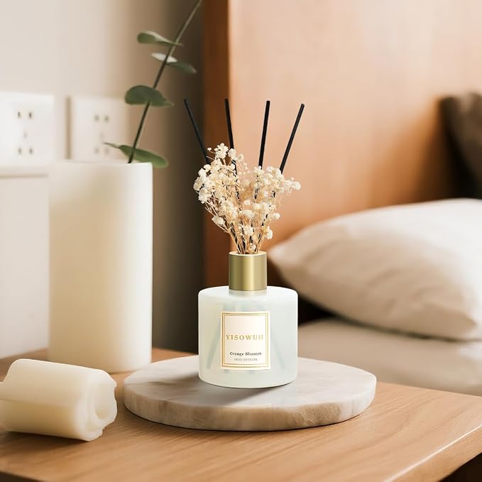 Diffusers for Home 6.76 fl oz（200ml）, YISOWUH Orange Blossom Reed Diffuser Set Oil Diffusers with 8 Reed Sticks, Long Lasting Fragrance for Bathroom Decor, Room Decor, Livingroom, Gifts