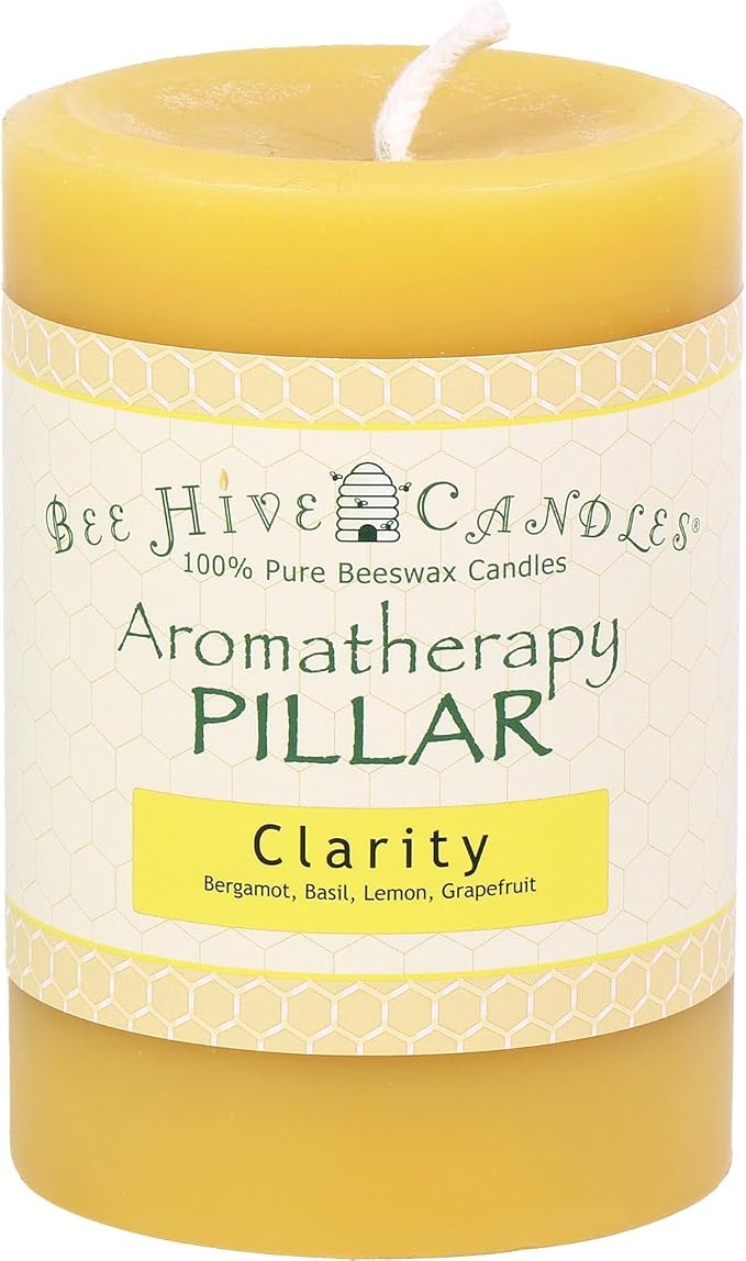 Bee Hive Candles 100% Pure Beeswax Aromatherapy Pillar Candle (3" x 4", Clarity)
