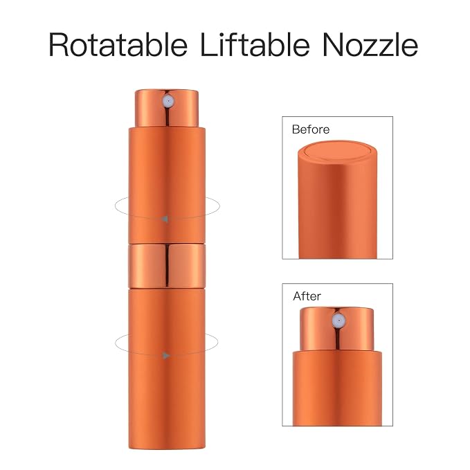 LISAPACK 8ML Atomizer Perfume Spray Bottle for Travel, Empty Refillable Cologne Dispenser, Portable Sprayer (Orange)