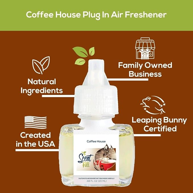 Scent Fill Coffee House Plug in Air Freshener, Scented Oil Refills, 2 Refills + Diffuser