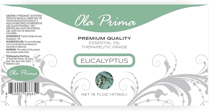 Ola Prima Eucalyptus Essential Oil 16oz Bulk – Therapeutic Grade for Aromatherapy, Diffuser, Stress Ease & Cleaning - Essential Oils