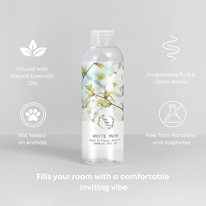 Reed Diffuser Refill, White Musk Floral Diffuser Oil 6.76 fl.oz / 200ml, Home Fragrance for Bedroom, Bathroom, Office Decor