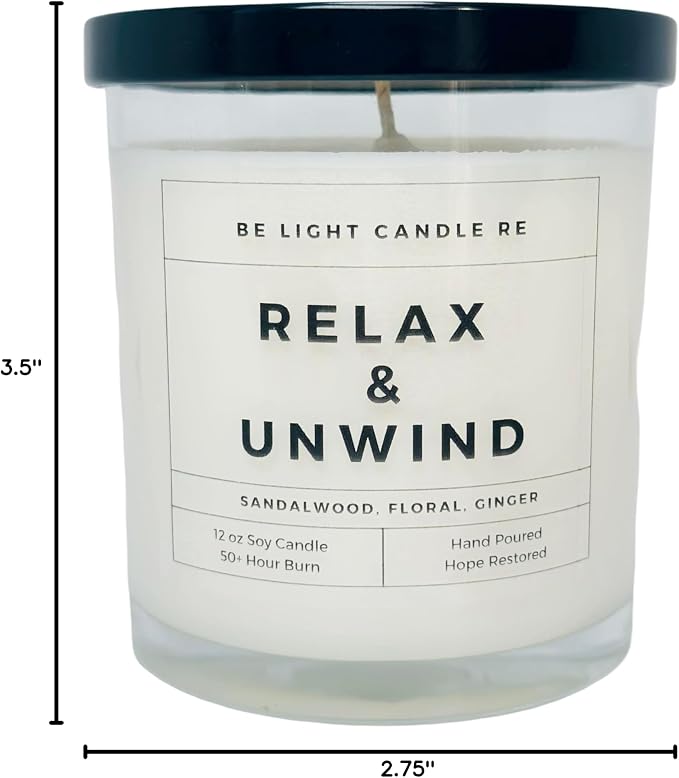 Sandalwood Candles | Purpose-Driven Soy Scented | Fragrance for Home | 8oz Long Lasting Scented | Non-Toxic | Aromatherapy | Gifts for Women | Be Light Candle RE (Relax & Unwind)