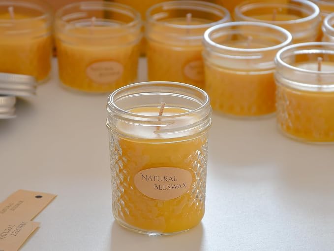 DEYBBY 2 Pack 5oz Beeswax Jar Candles Set - Beeswax Candles Gift - Handpour Bees Wax Candles for Home Decor Bath Relaxation Housewarming Gift with Natural Scent, Each 26 Hrs Burn