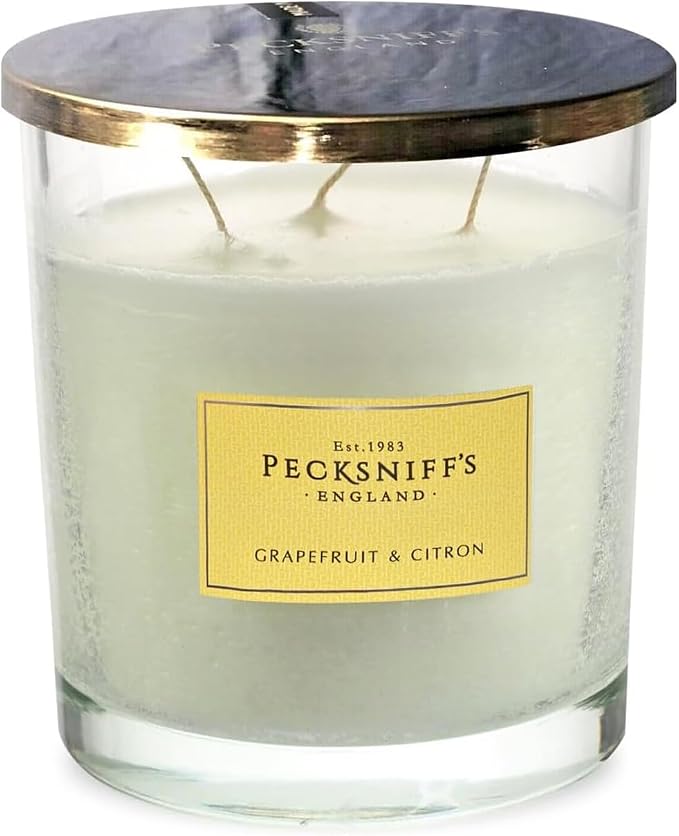 Pecksniffs Classic White Scented 3 Wick Candle | Grapefruit & Citron | Elegant Glass Vessel with Metal Lid Luxury Candles Grapefruit and Citron | 550g/19.4oz