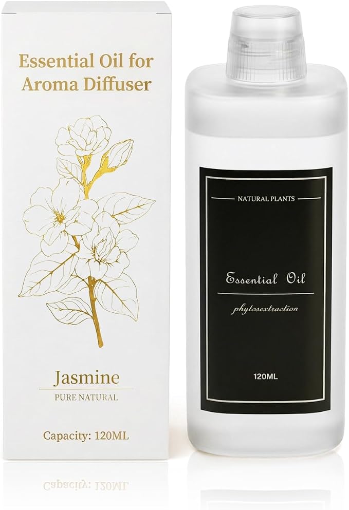 4.06 fl oz (120ml) Diffuser Oil for Home Fragrance Diffusers, Plant-Based & Alcohol-Free, Essential Oil for Bedroom, Bathroom, Office, Car (Jasmine)