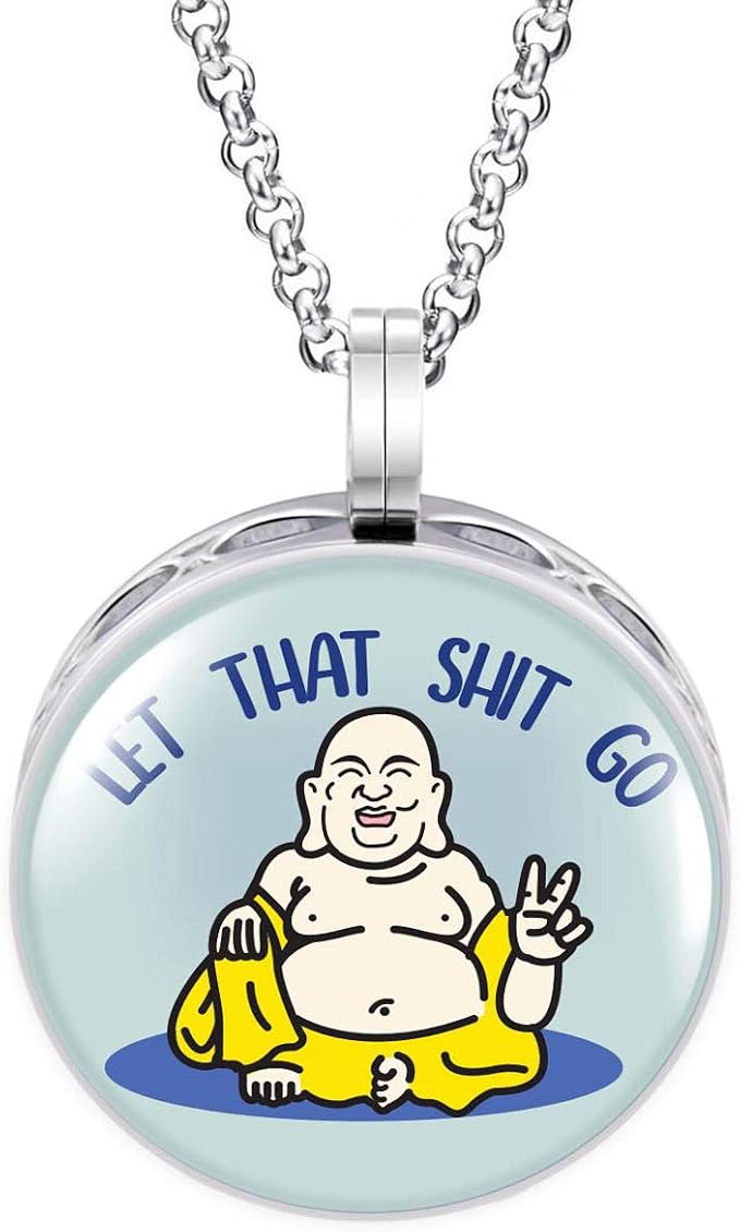 Wild Essentials Let it Go Buddha Enamel Finish Essential Oil Diffuser Necklace Gift Set - includes Aromatherapy Pendant, 24" Stainless Steel Chain, 8 Color Refill Pads
