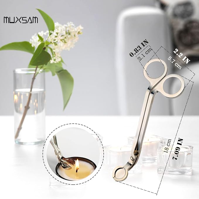 MUXSAM Candle Wick Trimmer, Wick Cutter, Steel Candle Scissor, Wick Clipper, Candle Shear Candle Care Tool for Scented Candle Lovers Gifts, Safely Remove Cut Wick Reduce Soot, Gold
