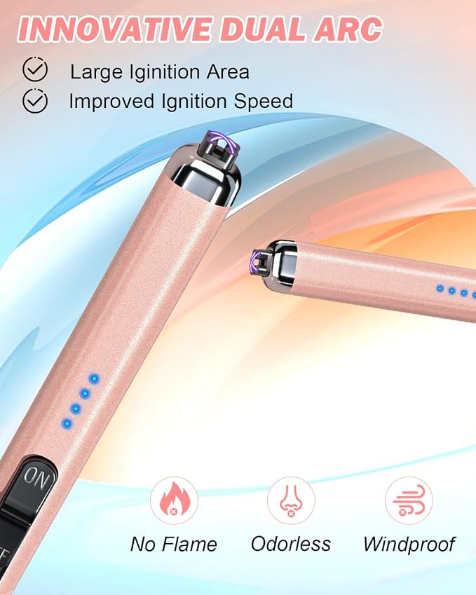 Electric Candle Lighter Valentine's Day Gifts for Women Mom Men Dual Arc USB Rechargeable Windproof Lighter for Candle BBQ Birthday Camping Gift Idals(Rose Gold)