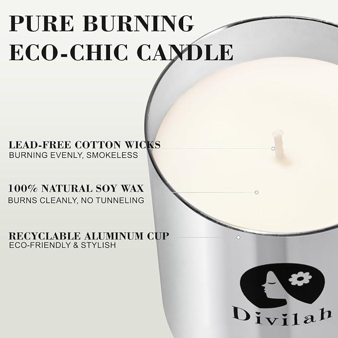 English Pear&Freesia Scented Candles, 65 Hour Long Lasting Non Toxic Natural Soy Wax in Silver Aluminum Jar, Luxury Large Home Decorative Scented Candle, Aromatherapy Gift for Women, Men,9.9oz