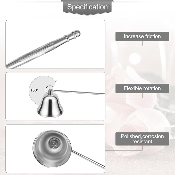 Candle Extinguisher with Long Handle, Metal Wick Snuffer Candle Snuffer Accessory with Long Handle for Scented Candle, Aromatherapy Candles for Putting Out Candles Flame (Silver)