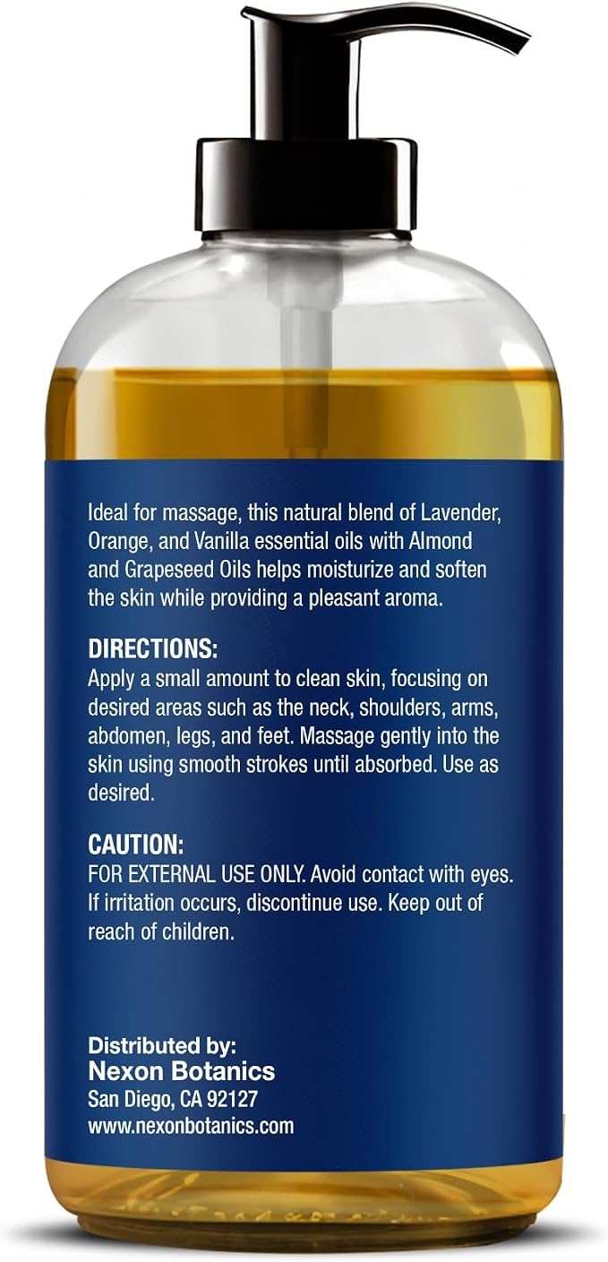 Lymphatic Massage Oil for Massage 8 fl oz - Natural Oils with Arnica, Vanilla and Lavender Oil - for Men and Women - Nexon Botanics