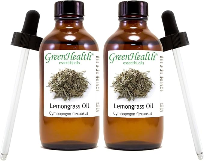 Lemongrass Essential Oil - 4 fl oz (Pack of 2) | 100% Pure & Therapeutic Grade | for Diffuser, Aromatherapy, Cleaning, DIY, Candles | Amber Glass Bottles with Droppers – GreenHealth