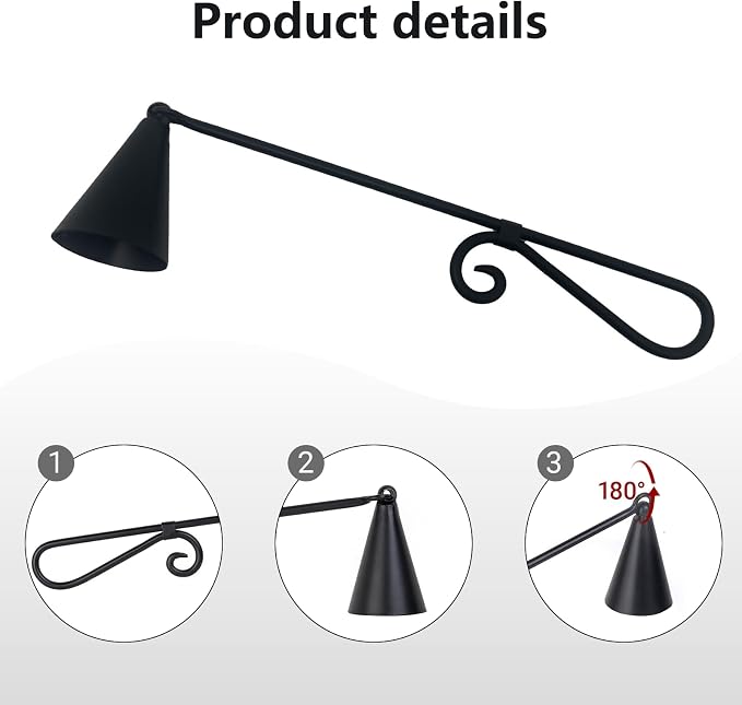 Iron Vintage Black Candle Snuffer, 9.37 Inch Long Handle with 1.57 Inch Bell, Home Decor