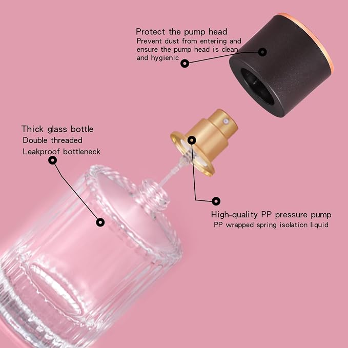 2 Pack 50ml Empty Refillable Spray Bottles,Glass Fine Mist Atomizer Portable Travel Cologne Atomizers Fragrance Containers Sprayer for Perfume (Black Cap and White Cap)