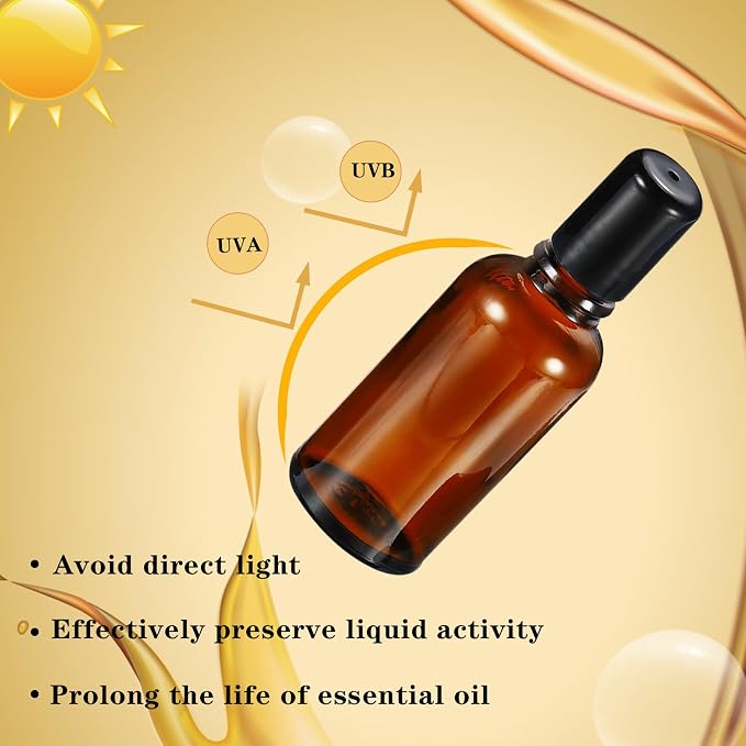 10ML Roller Bottles for Essential Oil, 4 Pack Empty Amber Glass Roller Bottle for Perfume Oil, Roll on Bottles with Stainless Steel Roller Balls, Opener, Funnel and Dropper