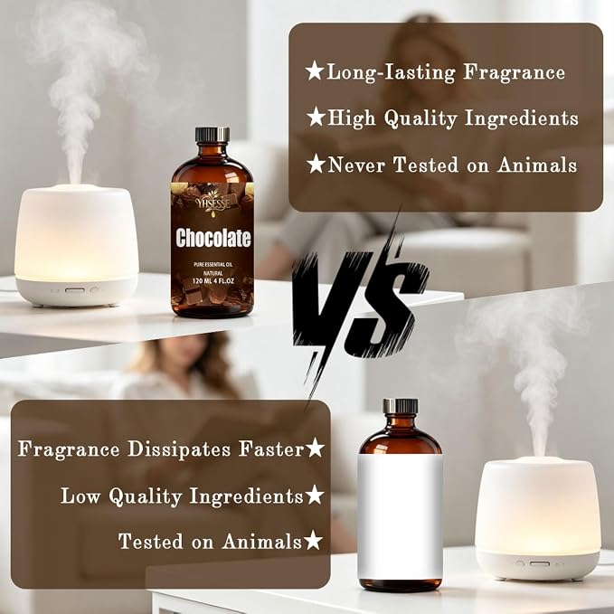 Chocolate Essential Oil, Chocolate Oil 4 Fl Oz 120ml for Diffuser Yoga Soap & Candle Making – with 0.33 Oz Roller Ball & Dropper YHSESSE Essential Oils