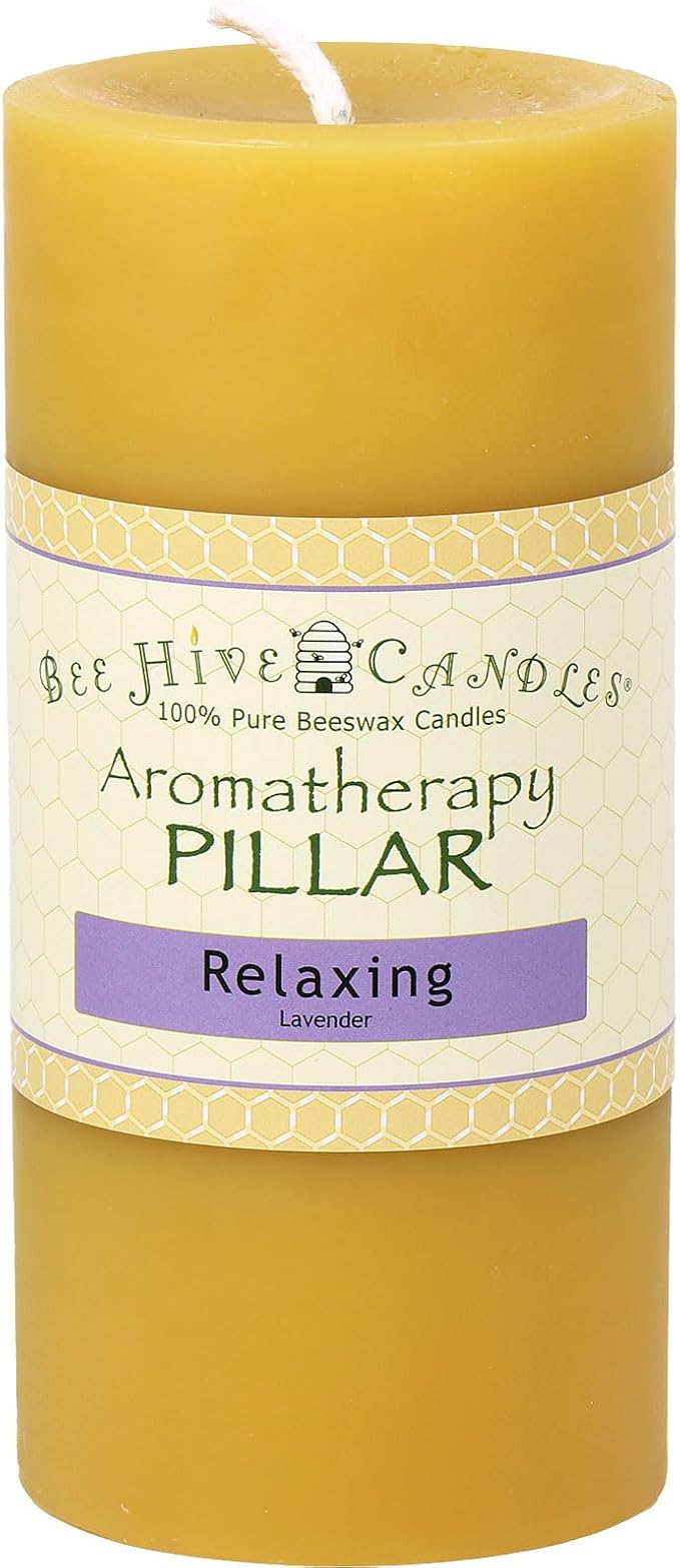 Bee Hive Candles 100% Pure Beeswax Aromatherapy Pillar Candle (3" x 6", Relaxing)