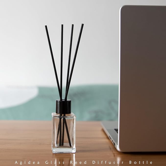 4PCS Empty Glass Fragrance Reed Diffuser Bottles, Refillable Diffuser Bottles with 20pcs Reeds Sticks & Black Caps & Funnel, Diffuser Jars for Home Oil Fragrance Decoration (50ML)