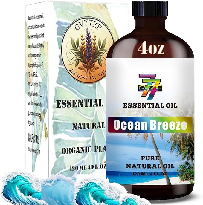 Ocean Breeze Essential Oil, Ocean Breeze Oils, for Diffuser, Humidifier, DIY Candles, Soap, Bathroom, Home, Office, Gift, Essential Oil, GV77ZF Ocean Breeze Fragrance Oil - 4 fl oz (120 ml)