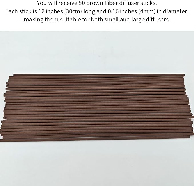 50PCS Brown Fiber Reed Diffuser Sticks 12 Inch Long 4mm Diameter Strong Absorption Refill Replacement Reeds for Diffuser Stick Essential Oil Scented Aroma Fragrance Rod for Home Office Spa