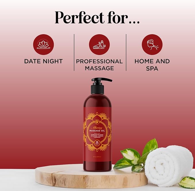 Relaxing Massage Oil for Massage Therapy - Aromatherapy Full Body Massage Oil with Enchanting Lavender Ylang Ylang Orange and Geranium Essential Oils - Naturally Scented Vegan Non GMO & Gluten Free