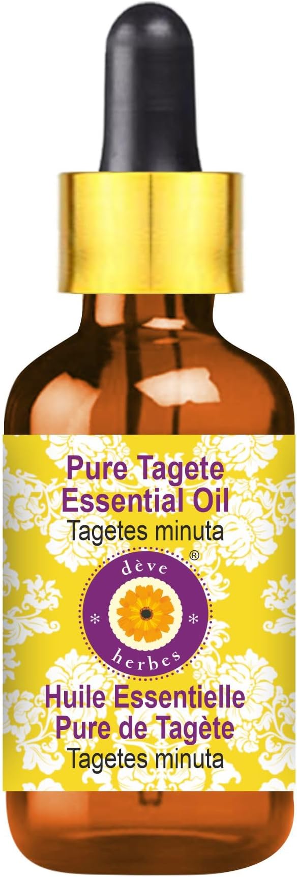 dève herbes Tagete Essential Oil (Tagetes minuta) with Glass Dropper | Pure | Non-Sticky | Non-Greasy | Lightweight | Men & Women | All Skin Types | Steam Distilled 100ml (3.38 oz)