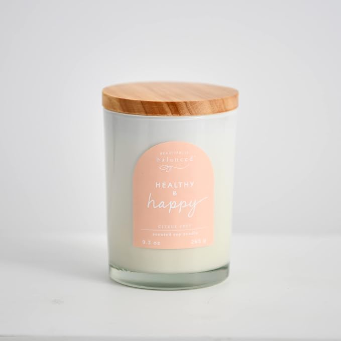 Scented Lidded Glass Soy Candle, Healthy + Happy, 9.3 oz.
