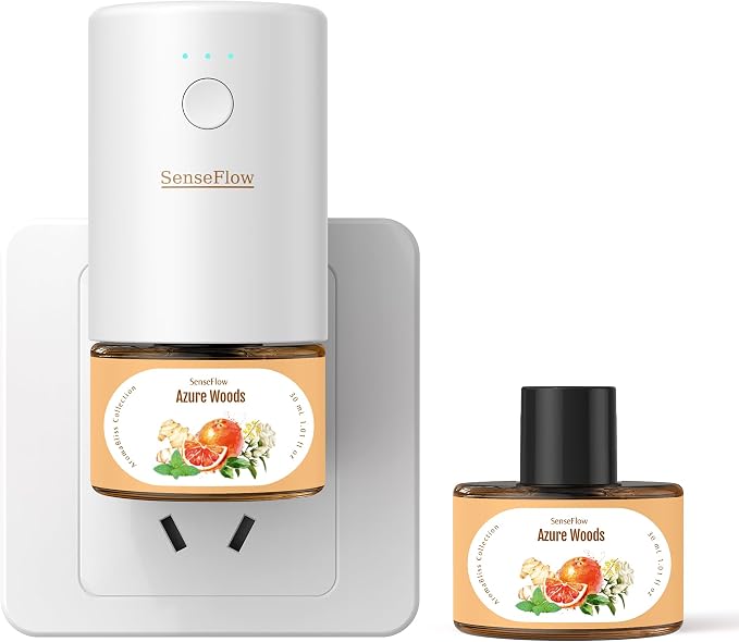 Plug-in Air Freshener for Home, Waterless Essential Oil Diffuser for Bedroom and Bathroom, Non-Toxic Formula for Pets and Nursery, 120 Days Runtime, Refillable Azure Woods(Burnt Orange)