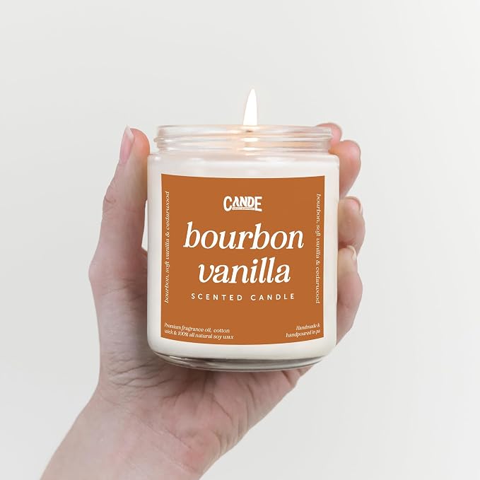 Scented Soy Wax Candle for Home, Luxury Scented Soy Jar Candle, Hand Poured in The USA, Highly Scented & Long Lasting for Home, Mom, Women, Birthday Gift (Bourbon Vanilla)