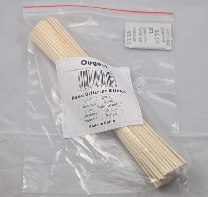 100 Pieces Natural Rattan Reed Diffuser Replacement Sticks (10.2" x 3mm)