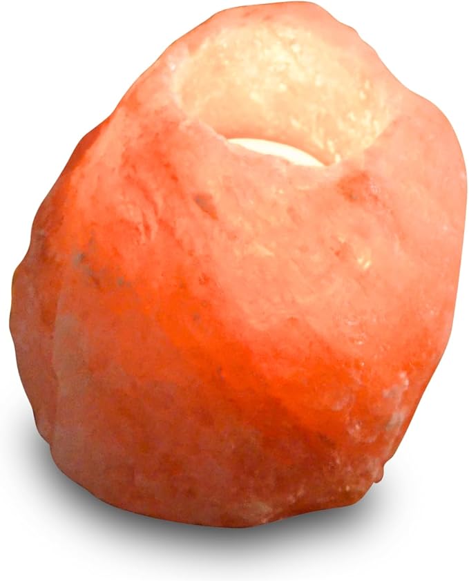 Zen'Light Himalayan Rock Salt Crystal Candle Holder - 1kg - Authentic Natural Himalayan Salt - Hand Carved - Amber Color - Tabletop - Multiple Occasions - General Use / Gifting